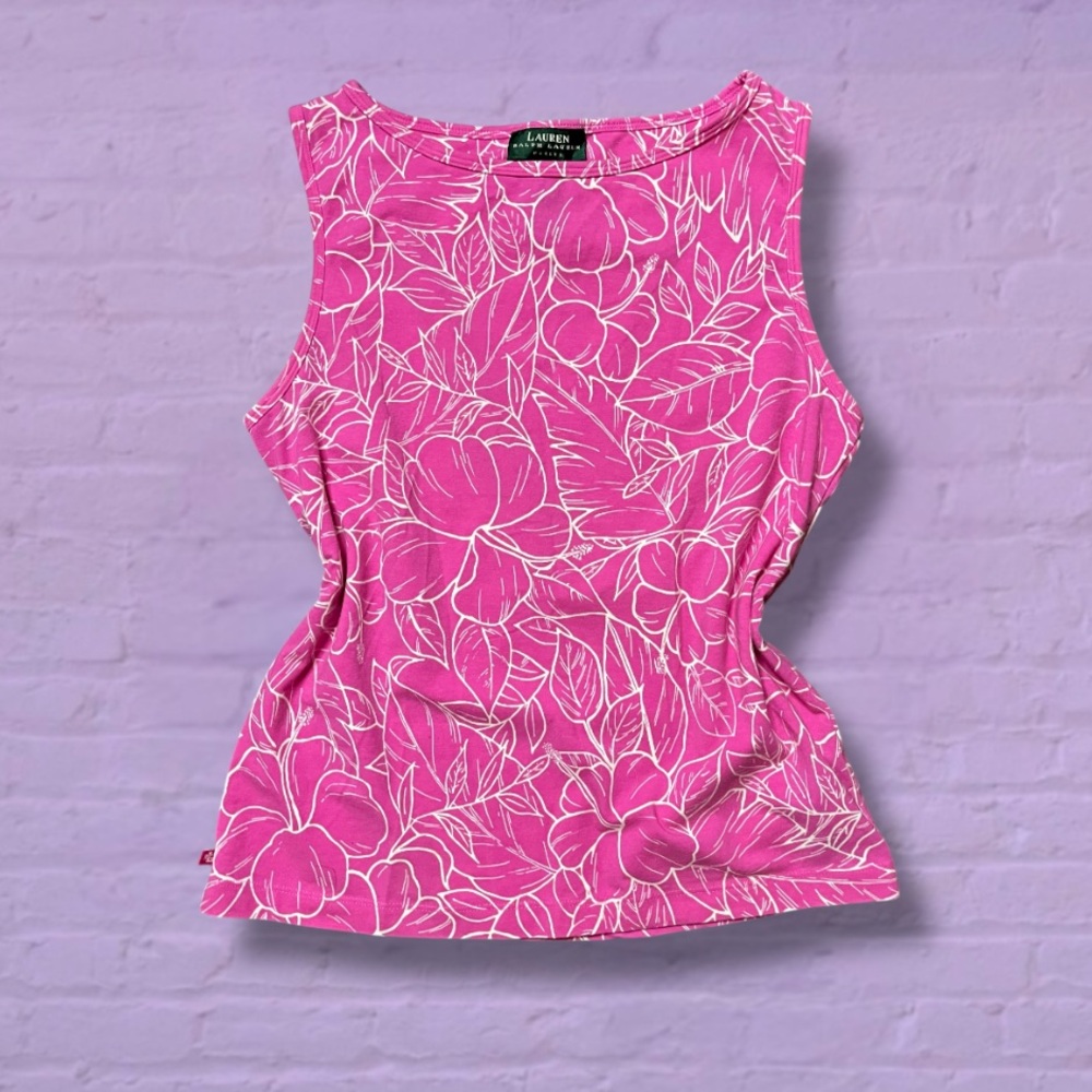 pink floral graphic tank top